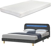 Bed Roskilde met LED-verlichting matras 140x200 donkergrijs