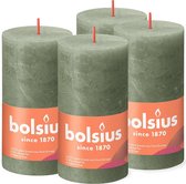 Bolsius - Rustieke Kaars - 4 Stuks - Olijf Groen - 13cm