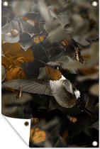 Tuindecoratie Vogel - Kolibrie - Goud - 40x60 cm - Tuinposter - Tuindoek - Buitenposter