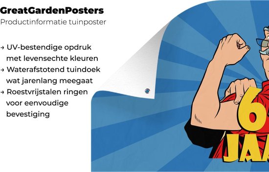 Affiche de Jardin Anniversaire - Homme - 65 Ans - 80x40 cm - Décoration murale Extérieure - Affiche de Jardin - Toile de Jardin - Affiche Clôture - Tableau Jardin - Décoration Anniversaire - Bannière