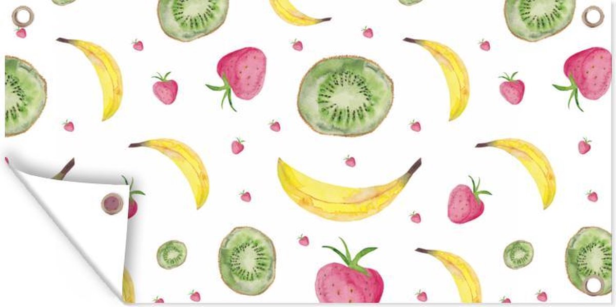 Wanddecoratie buiten Fruit - Aquarelverf - Wit - 160x80 cm - Tuindoek