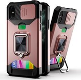 Sliding Camera Cover Design PC + TPU schokbestendig hoesje met ringhouder en kaartsleuf voor iPhone XS Max (rosé goud)