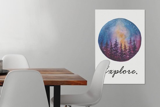 Peinture sur toile Aquarelle - Arbre - Nuit - 40x60 cm - Décoration murale