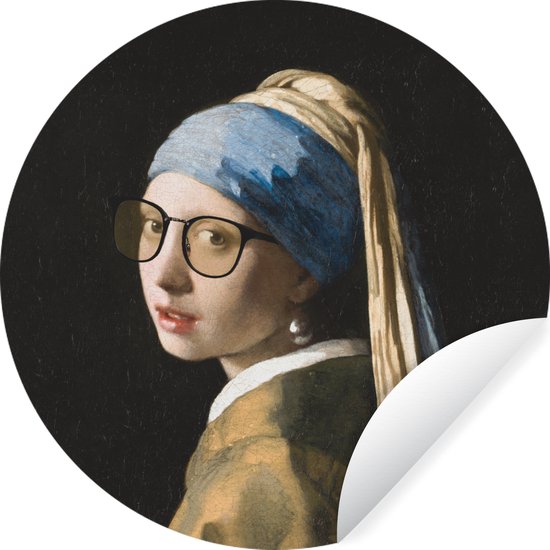 WallCircle - Muurstickers - Behangcirkel - Meisje met de parel - Vermeer - Bril - ⌀ 30 cm - Muurcirkel - Zelfklevend - Ronde Behangsticker