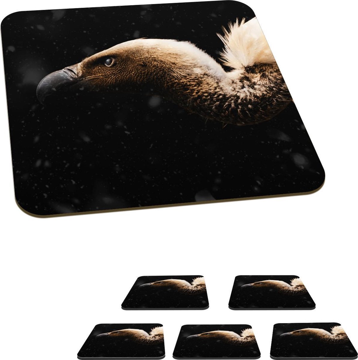 Onderzetters voor glazen - Gier - Wit - Zwart - 10x10 cm - Glasonderzetters - 6 stuks
