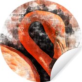 WallCircle - Stickers muraux - Cercle de papier peint - Flamingo - Peinture - Journal - ⌀ 120 cm - Cercle mural - Autocollant - Papier peint autocollant rond XXL