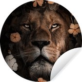 Cercle de papier peint - Un lion parmi les fleurs de la jungle - ⌀ 30 cm