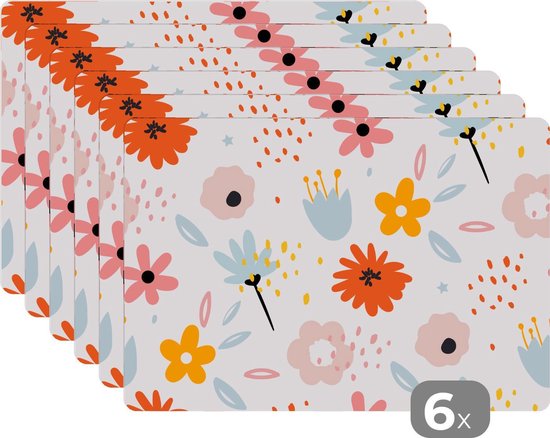 Set de Table - Napperons en Plastique - Fleurs - Rose - Wit - Été - 45x30 cm - 6 pièces - Résistant à la Chaleur - Antidérapant - Coussinet - Amovible