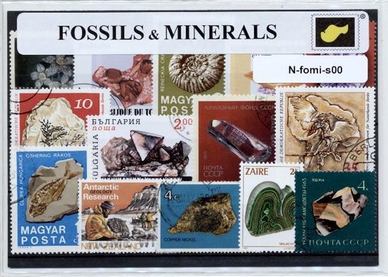 Foto: Fossielen en mineralen luxe postzegel pakket a6 formaat collectie van verschillende postzegels van fossielen en mineralen kan als ansichtkaart in een a6 envelop authentiek cadeau kado geschenk kaart archeologie geraamte mineraal