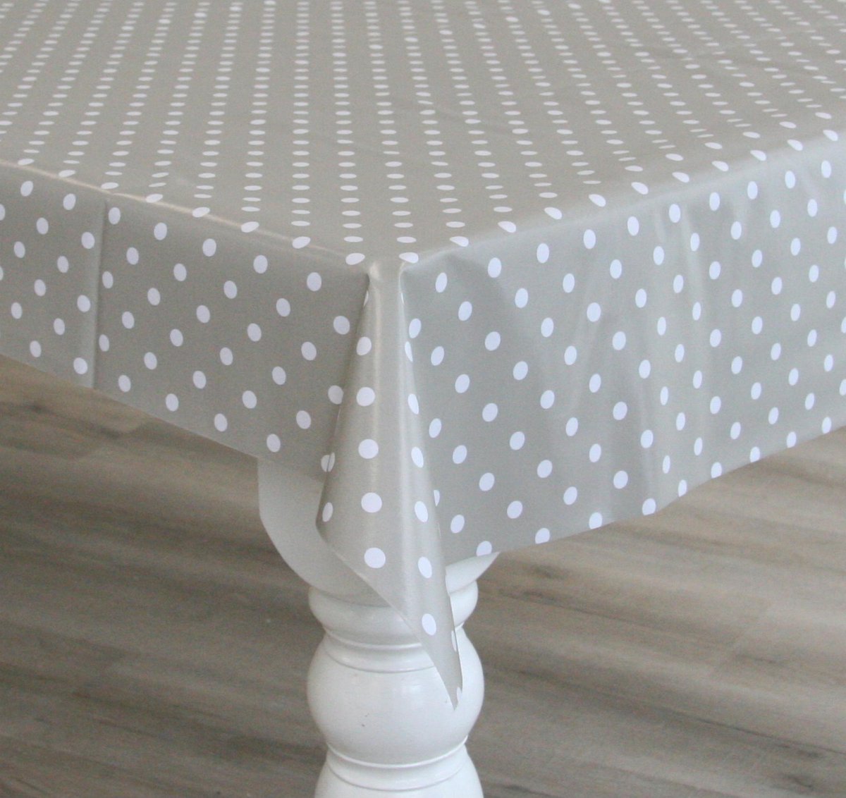Bellatio Design Tafelzeil - 140 x 180 cm - grijs/wit - pvc - polkadot - tuintafelkleed