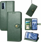 Voor OPPO Realme V15 5G Effen Kleur Lederen Gesp Telefoon Case met Lanyard & Fotolijst & Kaartsleuf & Portemonnee & Stand Functie (Groen)