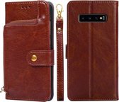 Voor Samsung Galaxy S10 + Rits Tas PU + TPU Horizontale Flip Lederen Case met Houder & Kaartsleuf & Portemonnee & Lanyard (Bruin)