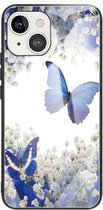 Kleurrijk geschilderd glas schokbestendig beschermhoes voor iPhone 13 Pro Max (bloemen en vlinders)