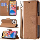 Litchi Textuur Pure Kleur Horizontale Flip Lederen Hoes Met Houder & Kaartsleuven & Portemonnee & Lanyard Voor iPhone 13 Pro Max (Bruin)