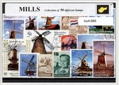 Molens - Typisch Nederlands postzegel pakket & souvenir. Collectie met 50 verschillende postzegels van (Nederlandse) molens – kan als ansichtkaart in een A6 envelop - authentiek cadeau - kado - kaart - molen - typisch - dutch - zaanse schans