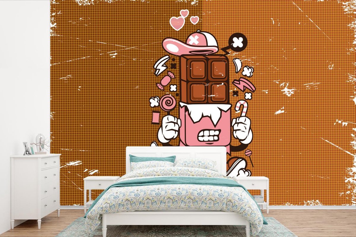 Behang - Fotobehang Chocolade - Retro - Verpakking - Breedte 420 cm x hoogte 280 cm