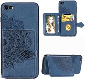 Voor iPhone SE 2020 Mandala Reliëf Magnetische Doek PU + TPU + PC Case met Houder & Kaartsleuven & Portemonnee & Fotolijst & Riem (Blauw)