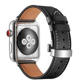 Echt leer + vlinder zilveren gesp vervangende horlogebanden voor Apple Watch Series 6 & SE & 5 & 4 44 mm / 3 & 2 & 1 42 mm (zwart)