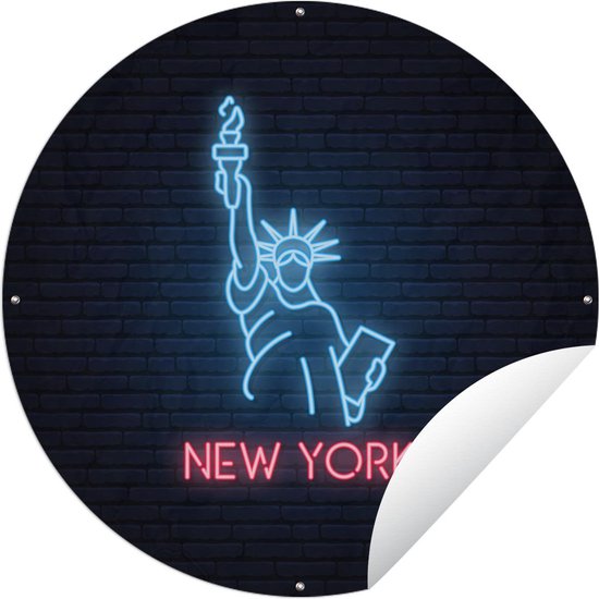 Tuincirkel New York - Embleem - Vrijheidsbeeld - 60x60 cm - Ronde Tuinposter - Buiten