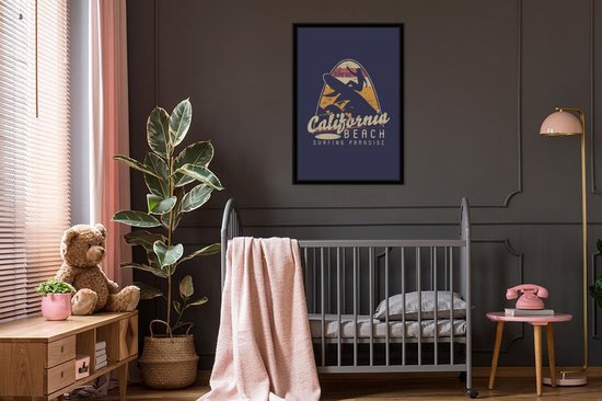 Affiche avec cadre Vintage - Surf - Planche de surf - 60x90 cm