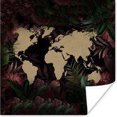 Poster Wereldkaart - Planten - Simpel - 75x75 cm