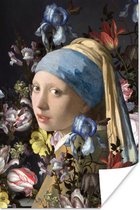 Poster Meisje met de parel - Johannes Vermeer - Bloemen - 20x30 cm