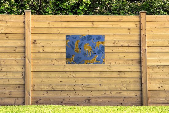 Tableau jardin Motifs - Panthère - Blauw - 80x60 cm - Affiche jardin - Toile jardin - Affiche extérieur