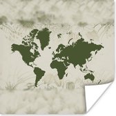 Poster Wereldkaart - Groen - Bloem - 30x30 cm