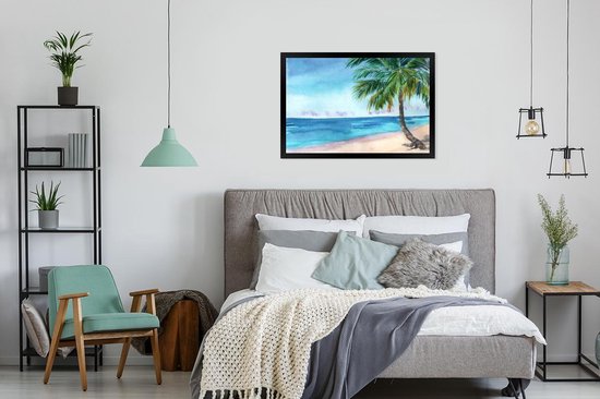 Cadre photo avec affiche - Plage - Palmier - Mer - 90x60 cm - Cadre pour affiche