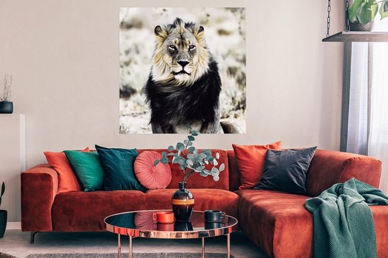 Affiche Animaux sauvages - Lion - Zwart - 100x100 cm XXL