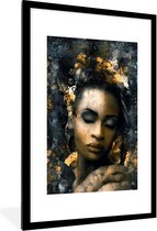 Fotolijst incl. Poster - Bloemen - Vrouw - Abstract - 80x120 cm - Posterlijst