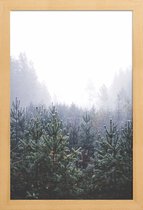 JUNIQE - Poster met houten lijst Misty Forest -13x18 /Grijs