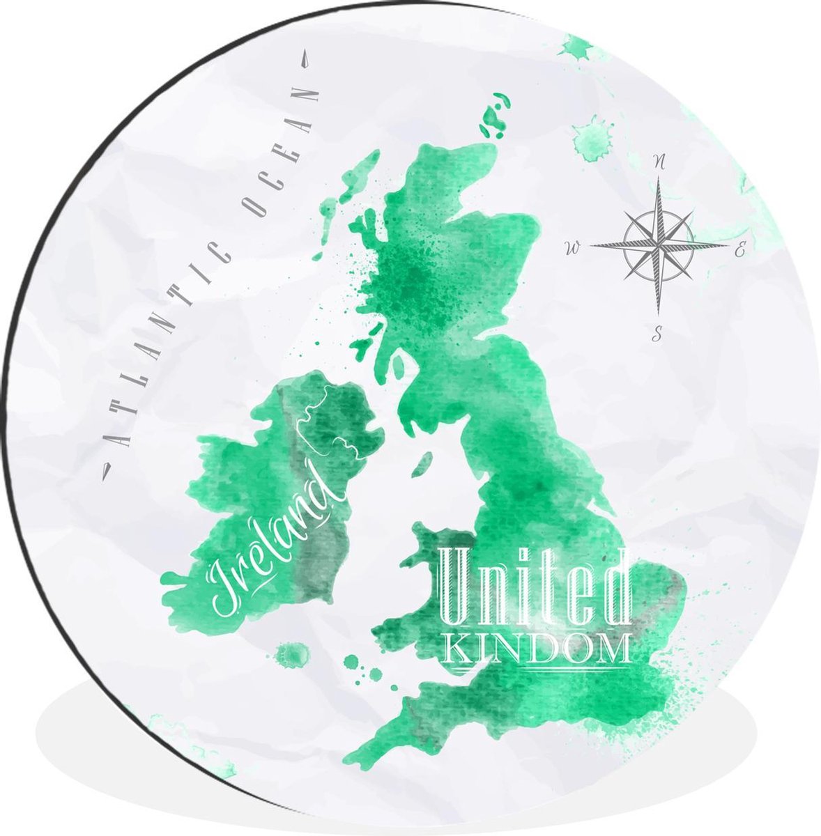 WallCircle - Wandcirkel - Muurcirkel - Engeland - Wereldkaart - Waterverf - Aluminium - Dibond - 90x90 cm - Binnen en Buiten