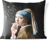 Buitenkussen Weerbestendig - Het meisje met de parel - Vermeer - Roken - 50x50 cm