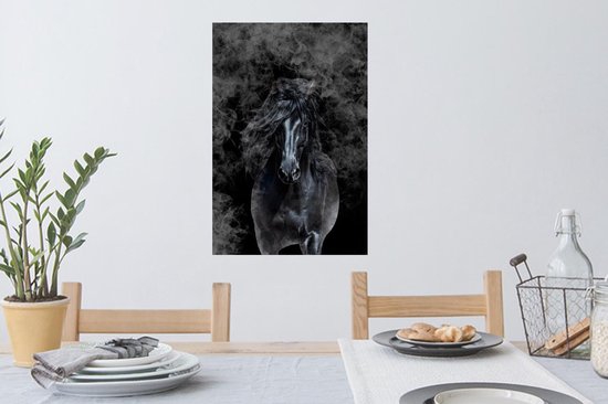 Muurstickers - Sticker Folie - Paard - Zwart - Rook - 40x60 cm - Plakfolie - Muurstickers Kinderkamer - Zelfklevend Behang - Zelfklevend behangpapier - Stickerfolie