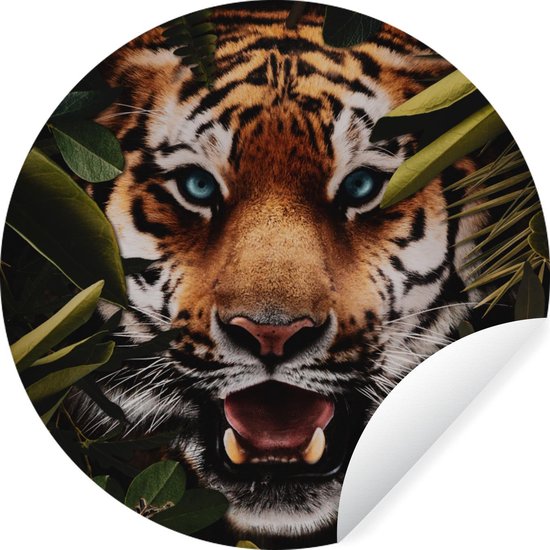 Foto: Wallcircle muurstickers behangcirkel tijger jungle bladeren 120 cm muurcirkel zelfklevend ronde behangsticker xxl