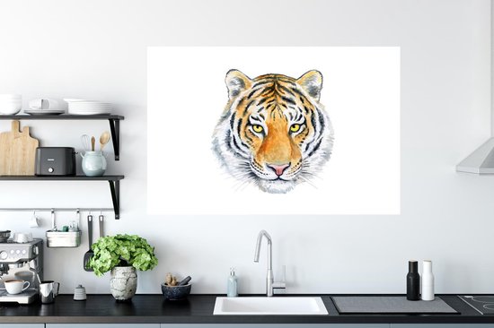 Stickers muraux - Tigre - Tête - Jaune - 120x80 cm - Feuille adhésive