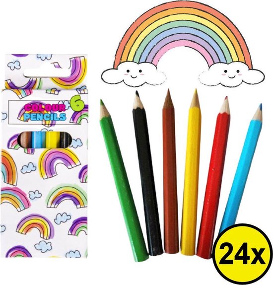 Decopatent® Uitdeelcadeaus 24 STUKS 6-Delige Regenboog Kleurpotloodjes - Traktatie Uitdeelcadeautjes voor kinderen - Klein Speelgoed