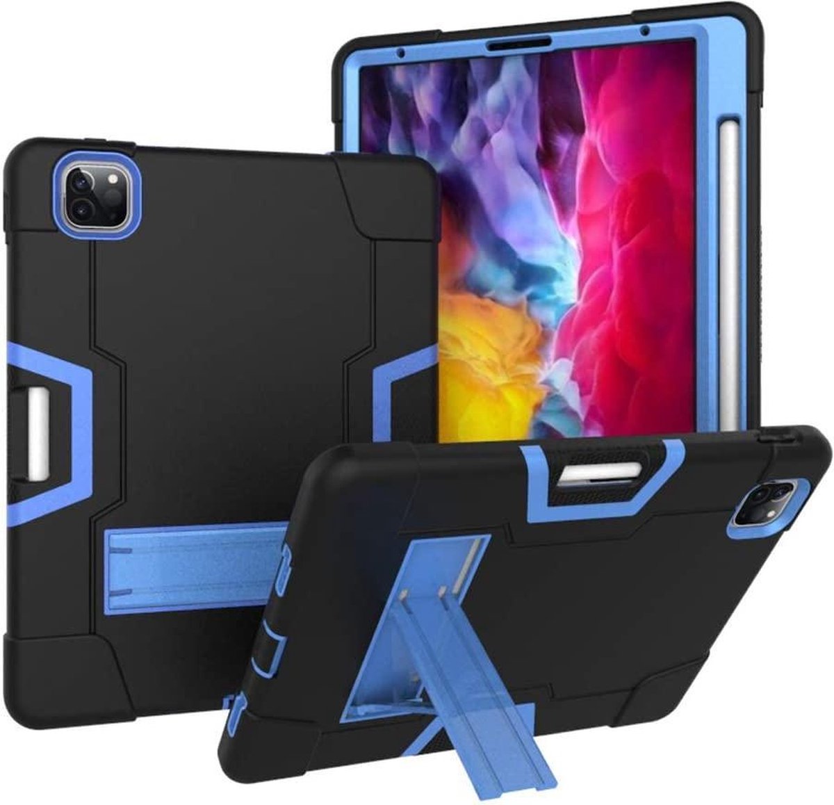 Shock Proof Standcase Hoes Geschikt voor: iPad Pro 11 (2020 / 2021) 11 inch - Blauw / zwart