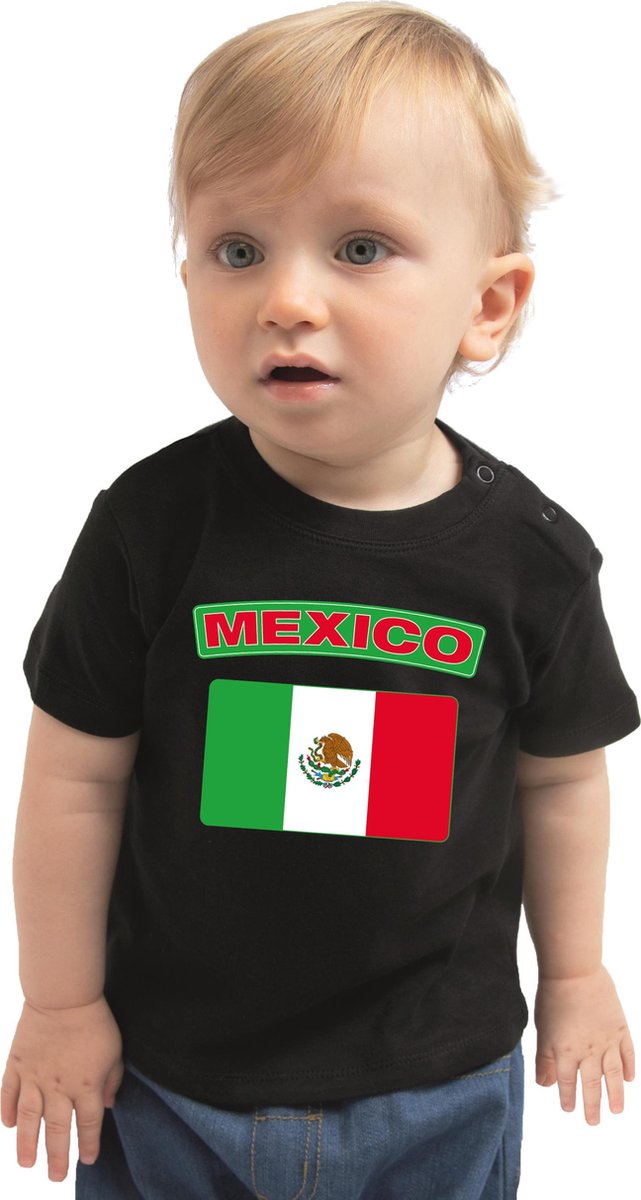 Mexico baby shirt met vlag zwart jongens en meisjes - Kraamcadeau - Babykleding - Mexico landen t-shirt 74