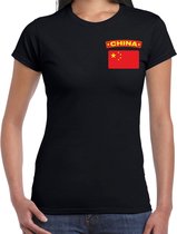 China t-shirt met vlag zwart op borst voor dames - China landen shirt - supporter kleding S