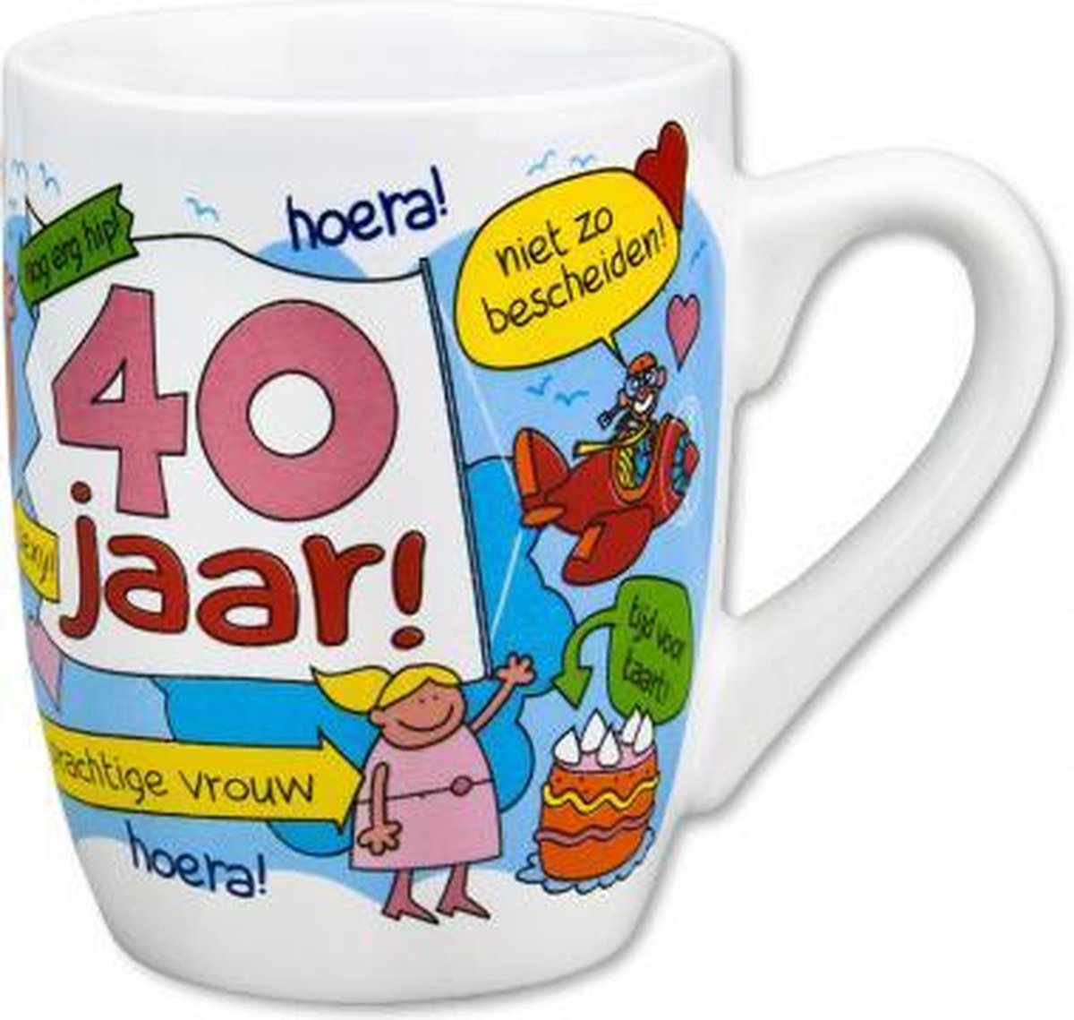 mok cartoon-stijl 40 jaar keramiek 325 ml wit