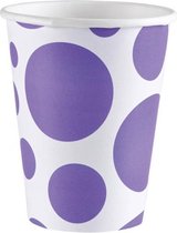 feestbekers Dots 266 ml 8 stuks paars