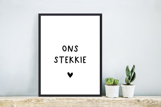 Affiche avec cadre Citation hollandaise : 'Ons spotkie' avec coeur noir sur fond blanc - 20x30 cm