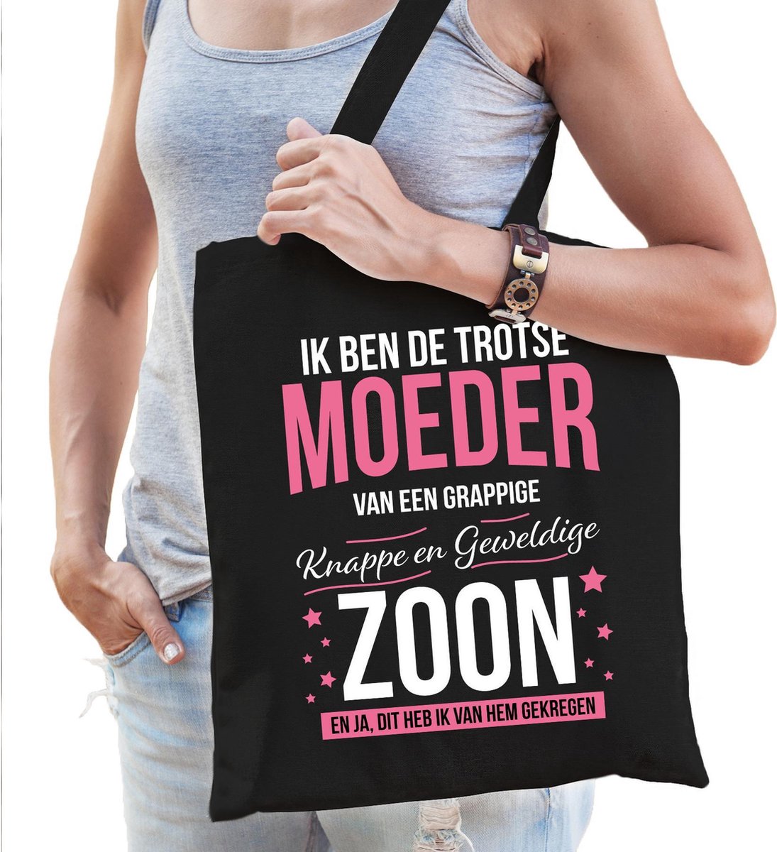 Trotse moeder van zoon - cadeau tasje - zwart - voor dames - shopper - Moederdag cadeau