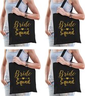 8x Vrijgezellenfeest Bride Squad tasje zwart goud/ goodiebag dames - Accessoires vrijgezellen party vrouw