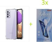 Samsung Galaxy A32 5G - Anti Shock Silicone Bumper Hoesje - Transparant + 3X Tempered Glass Screenprotector