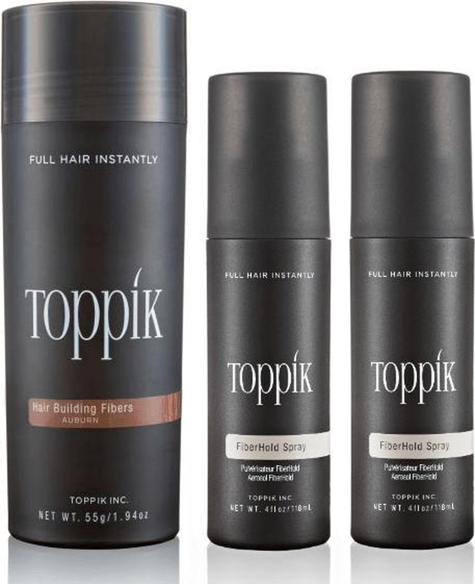 Toppik Hair Fibers Voordeelset Kastanjebruin - Toppik Hair Fibers 55 gram + 2 x Toppik Fiberhold Spray 118 ml - Voor direct voller haar