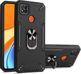 Voor Xiaomi Redmi 9C PC + TPU-beschermhoes met 360 graden draaibare ringhouder (zwart)