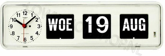 Kalenderklok Twemco BQ-38 - wit - Dementieklok - kalenderklok - seniorenklok met met datum en dag